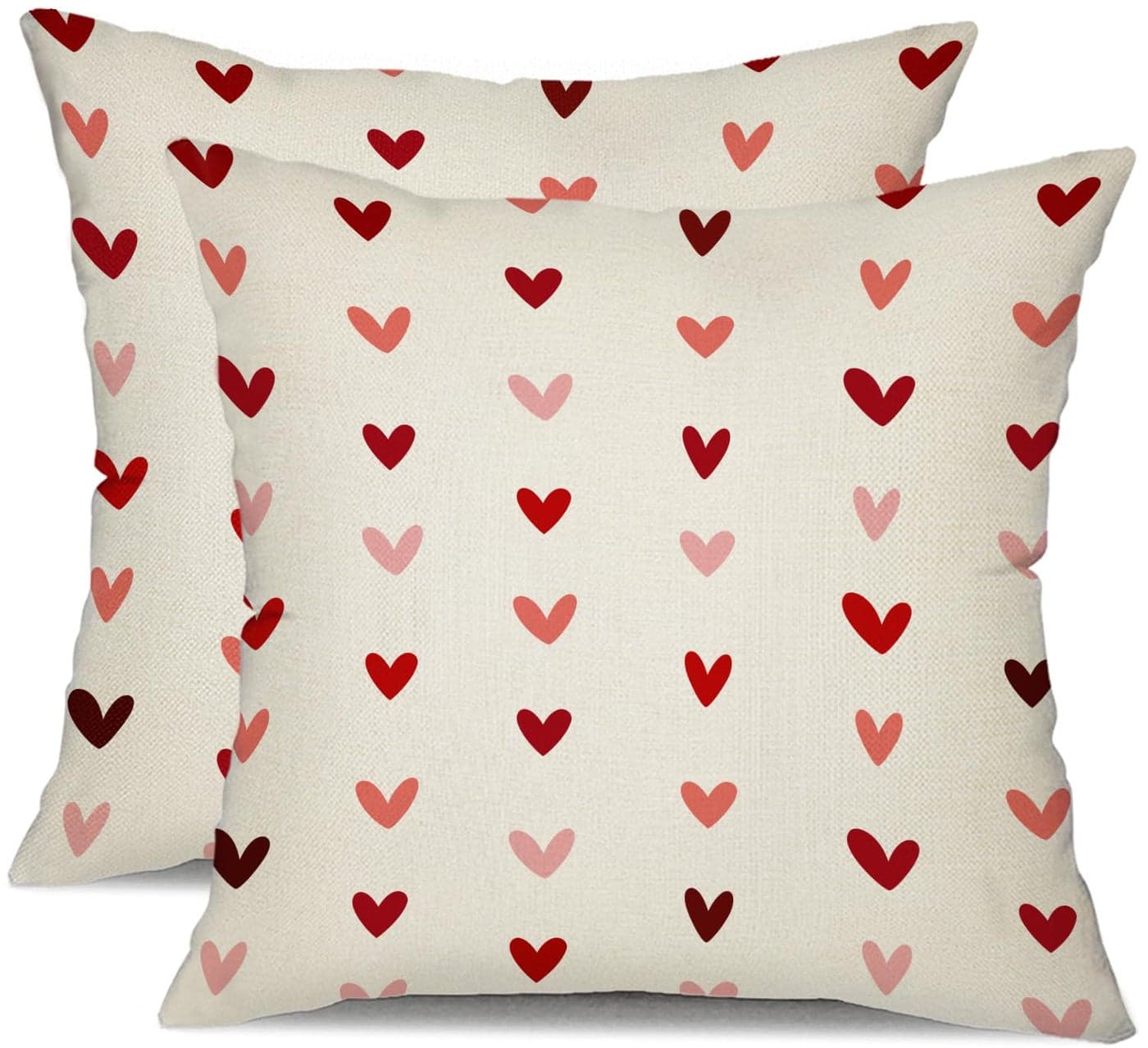DFXSZ Valentine's Day Pillow Covers 20x20 Inch Set of 2 Small Red Pink Hearts Decor White Throw Pillow Covers Valentine's Day Cushion Case Decoration for Sofa Couch 56B
