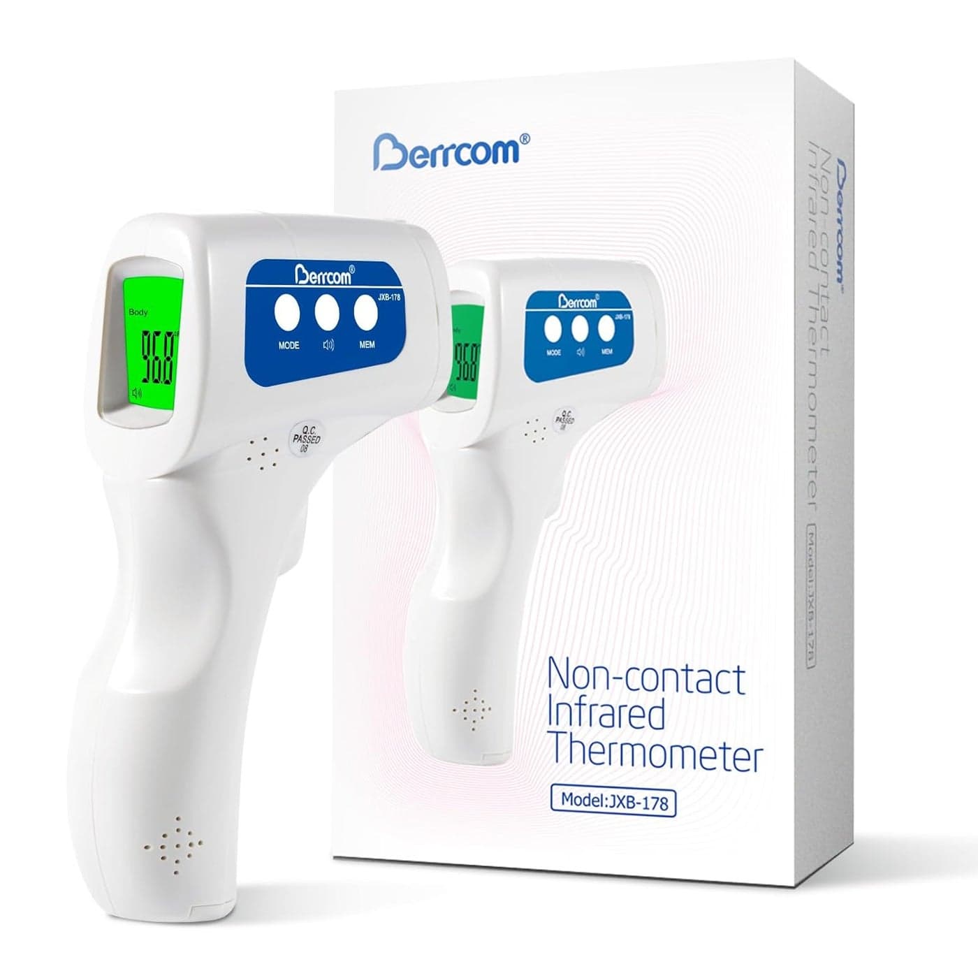 Berrcom Thermometer 3 in 1 Contactless Infrared Fever Check Thermometer for Forehead Ideal for Baby Infant Kids and Adults Batteries Not Included JXB178 White