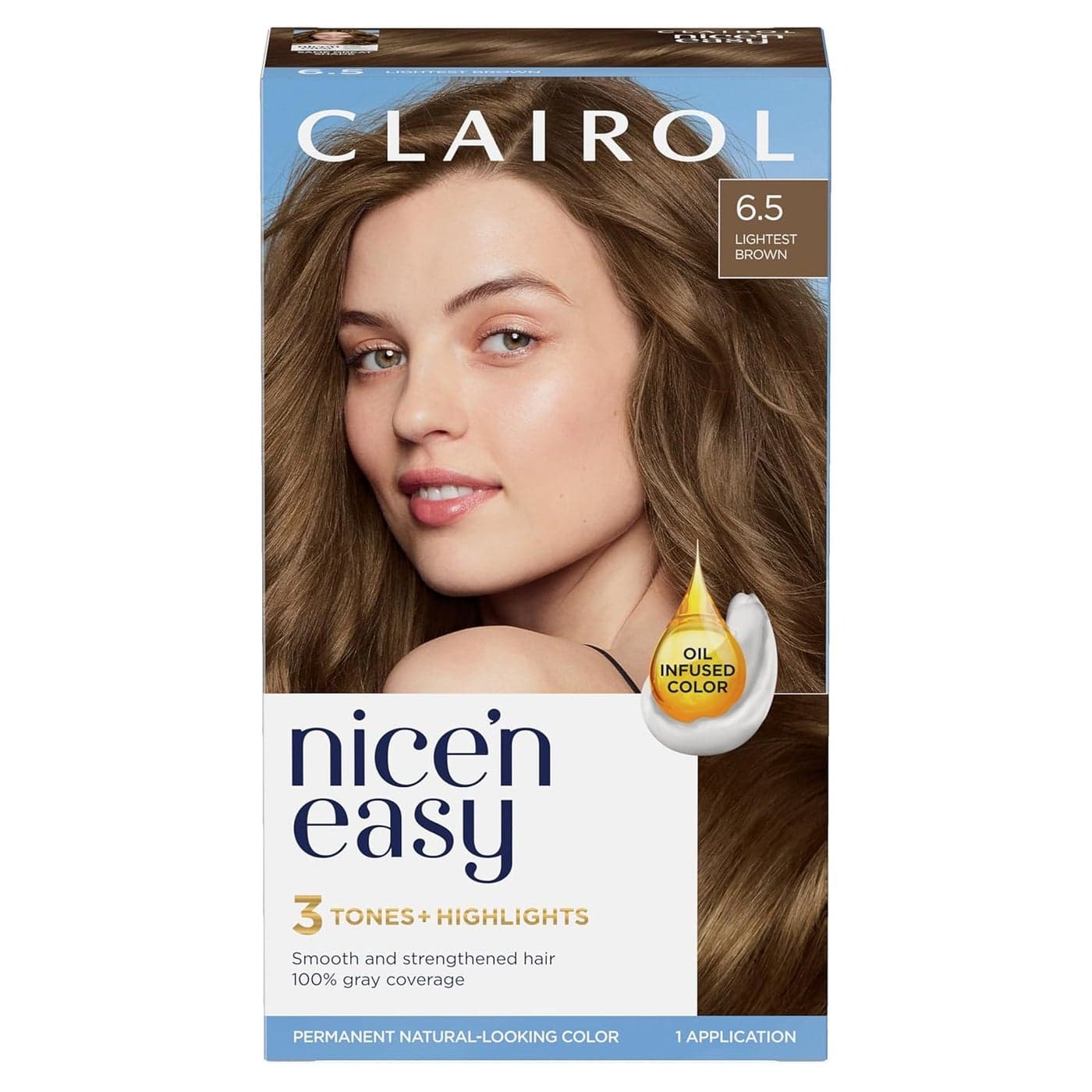 Clairol Nice'n Easy Permanent Hair Color, 6.5 Lightest Brown, Pack of 1