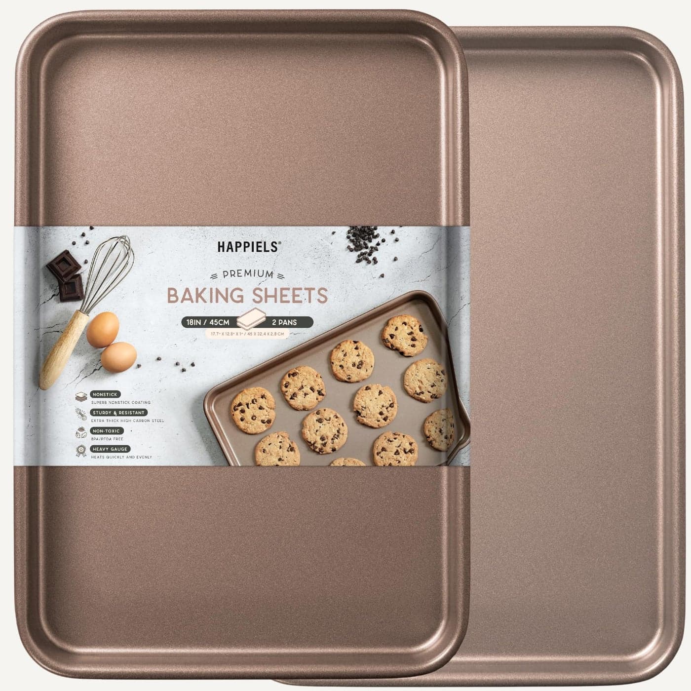 HAPPIELS Nonstick NonToxic 18inch Half Baking Sheet 2Pack Premium Extra Thick Sheet Pan Warp Resistant Large Cookie Sheet