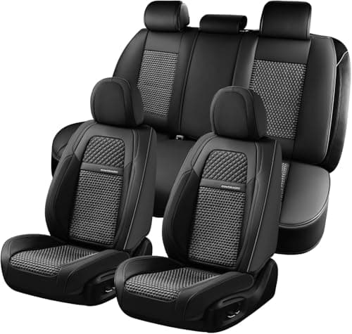 Coverado Car Seat Covers Full Set, Nappa Leather Black Seat Covers for Cars, Waterproof Car Seat Protector, Car Seat Cushion, Front and Rear Seats Universal Fit for Most Vehicles