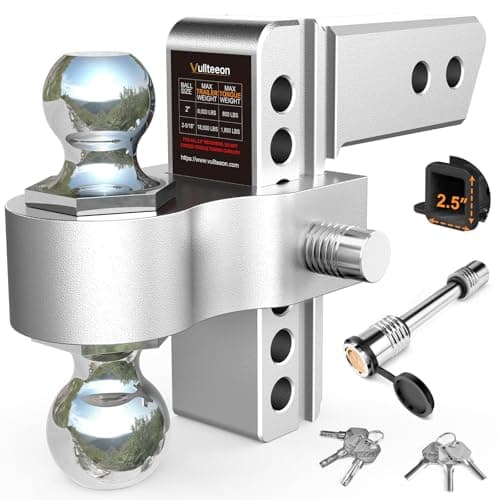 Drop Hitch 2.5 Inch Receiver, Vullteeon 6 Inch Adjustable Trailer Hitch Ball Mount, 18,500 LBS GTW, (2" & 2-5/16") Chrome Plated Steels Balls, Class 5 Aluminum Tow Hitches, 2 Anti-Theft Pins Locks