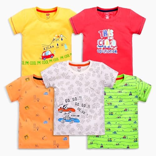 LuvLap Boys Cotton Regular Fit H/S T-Shirt (LLAMZGR0152_Multicilour 2 12 to 18 Months)