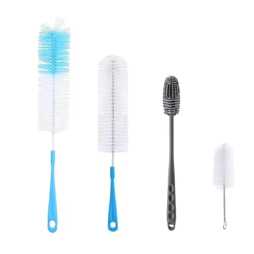 ALOUD CREATIONS 4Pc Combo of Bottle Cleaning Brush | Long Handle Silicone Bottle Cleaner Brush for Washing Water Bottle, Baby Bottle, Containers, Vase & Glass | Bottle Mug Cleaning Brush | Pack of 4