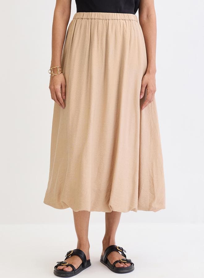 Femmella Beige Bubble Hem Midi Skirt — XL