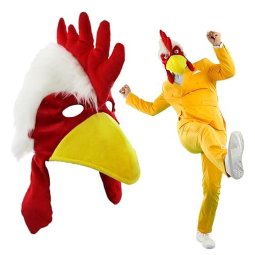 Nicky Bigs Novelties Fuzzy Chicken Mask Hat Rooster Animal Costume Accessory Cock Head Mask Novelty One Size