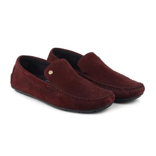 YOHO Lofos Men 001 | Leather Slip-On Loafers | Stylish, Flexible Shoes with Footpharma Footbed | Comfortable Party, Office & Casual Footwear | Maroon - UK 11