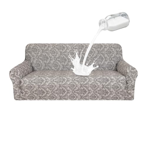 ALIECOM 100% Waterproof Couch Cover for 3 Cushion Couch Sofa Pet Friendly Sofa Covers Washable for Dogs Stretch Printed Sofa Slipcovers Fitted Non Slip Furniture Protector (Floral Khaki, Large)