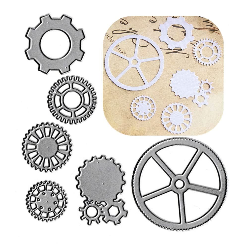 6pcs Gears Cutting Dies Wheel Gears Set Die Cuts Metal Embossing Stencils Template Mould for Card Scrapbooking and DIY Craft Album Paper Card Decor