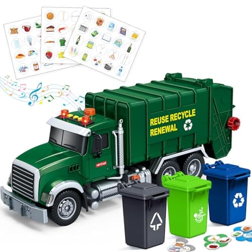 Kids Toys for 3 4 5 6 7 8 Years Old Boys 15 Large Garbage Truck Toy Friction Powered Garbage Recycling Truck with Lights and Sounds 3 Trash Bins with Trash Cards Birthday Gifts for Boys Girls
