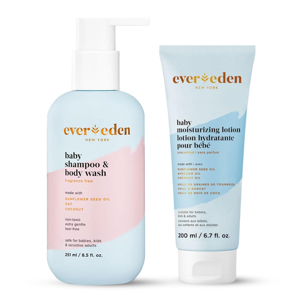 Evereden Baby Bathtime DUO Baby Lotion for Newborn and 2in1 Newborn Shampoo and Body Wash Set Soothing Cleansing Hydrating Shampoo and Lotion
