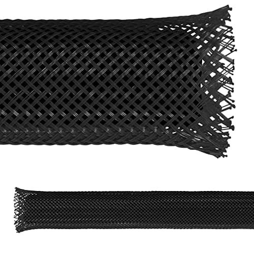 Electriduct 1.25" PET Expandable Braid Sleeving Flame Retardant Flexible Wire Mesh for Cord Management and Cable Protection - 50 Feet - Black