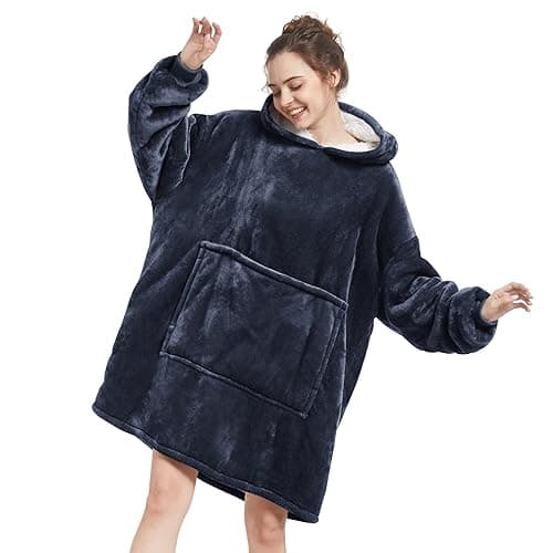Aemilas Wearable Blanket Hoodie - Sherpa Fleece Blanket Sweatshirt as Gifts for Mom Women Men Boyfriend Girls, Cozy Hooded Blanket with Giant Pocket(Charcoal Grey)