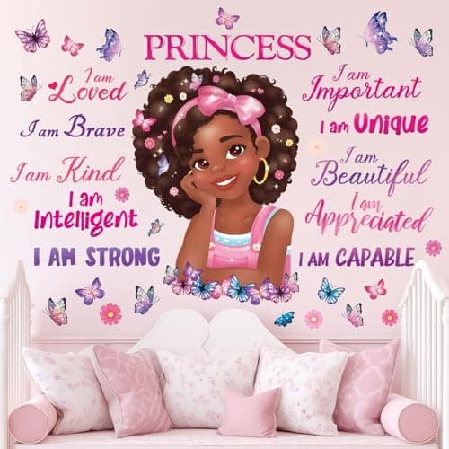 DECOWALL SG22405 Black Girl Magic Wall Stickers Decals Kids Girls Room Little Bedroom Decorations Art Princess Toddler Butterfly Nursery Pink Dcor Peel and Stick Baby Positive Saying Inspirational