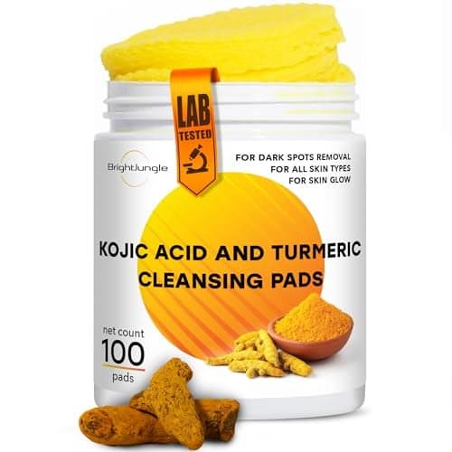 Kojic Acid and Turmeric Cleansing Pads - 100 Pads | Enriched with Ginger Root Oil & Amino Acids | for Face & Body - 100pcs