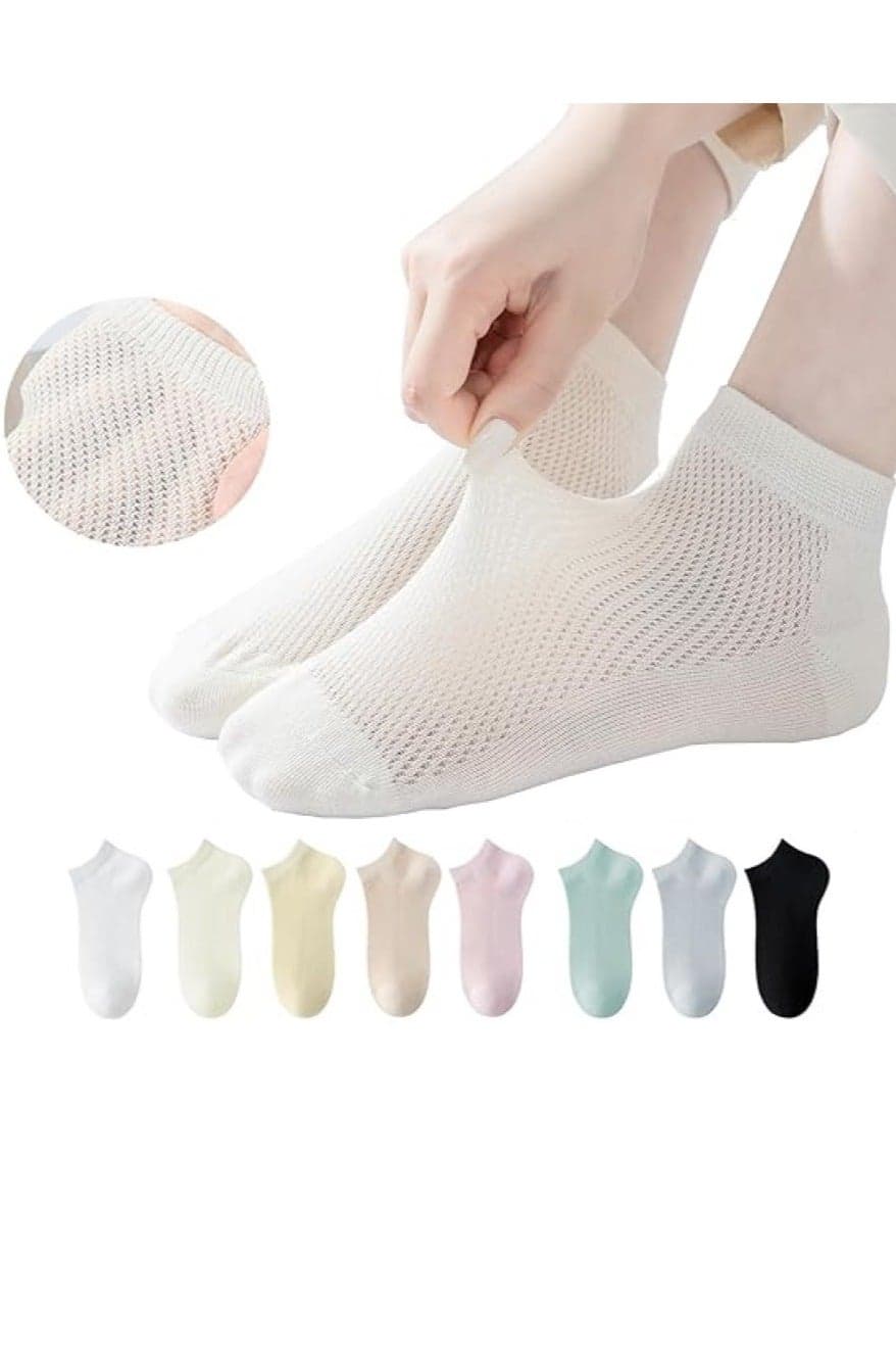 Women's Breathable Cotton Mesh Ankle Socks - 8 Pairs Lightweight Comfortable and Anti-Slip for Spring Summer