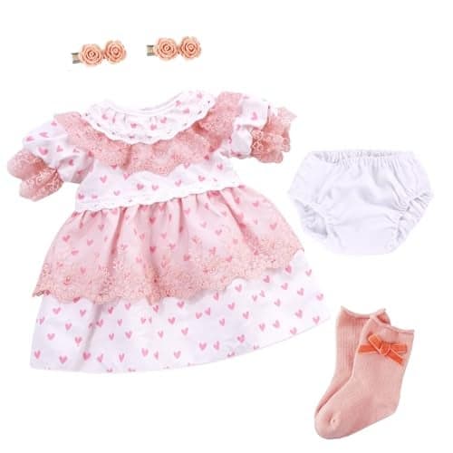 BABESIDE 5 Pcs Reborn Baby Doll Clothes Accessories Set for 1722 Inch Dolls Reborn Doll Dress with Socks Diaper Reusable and Pink Rose Hair Clips for Realistic Baby Dolls Girls