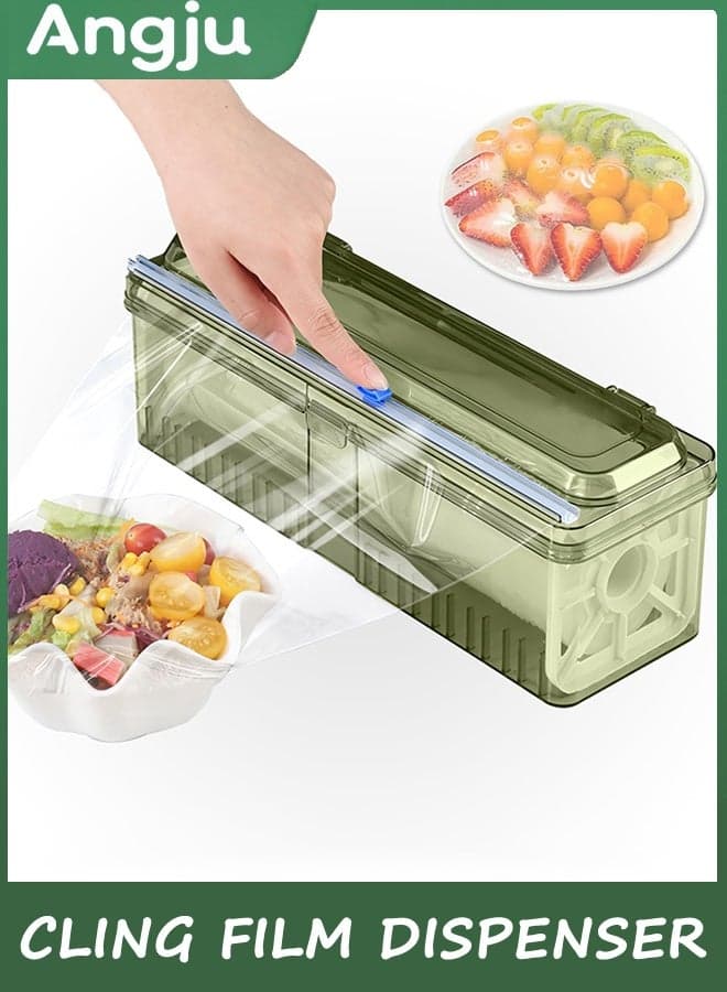 Cling Film Dispenser, Food Wrap Storage Organizer with Slide Cutter, Reusable Cling Film Dispenser, Clear Refillable Wrap Dispenser, Slide Cutter for Aluminum, Foil Film and Wax Paper