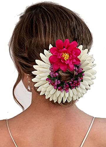 Hair Flare Women Artificial Rose with Lily Flower Rounded Hair Accessories And HairPin- Dark Pink, 2223