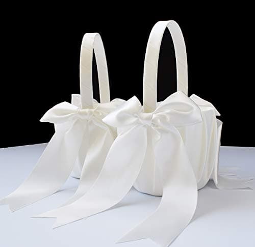 ATAILOVE 2 PCS Flower Girl Baskets Set- Cute Cherish Wedding Flower Baskets (Ivory)