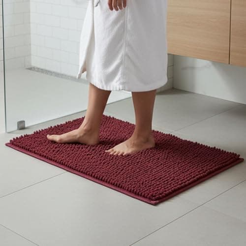 IndiHaus Bathmats | Anti-Slip Kitchen & Bathroom Floor Mat | Absorbent Door Mat for Home Entrance | Soft, Quick-Dry Multipurpose Floor Mat (Red)