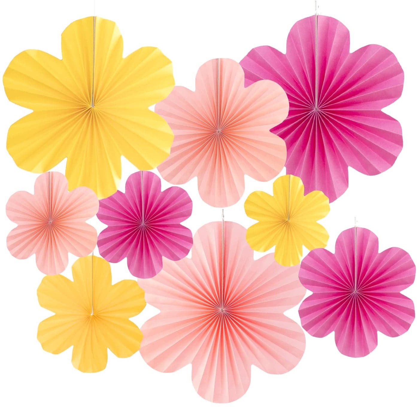 Pink Yellow Hanging Paper Flowers Flower Fans for Floral Preppy Birthday Baby Shower Wedding Party Backdrop Decorations Nursery Playroom Classroom Wall Ceiling Decor