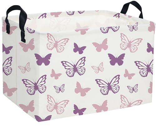 Essme Rectangular Butterfly BasketsKids Storage Basket with Handles for Girls Room Decor Girls Storage BinPurple Butterfly