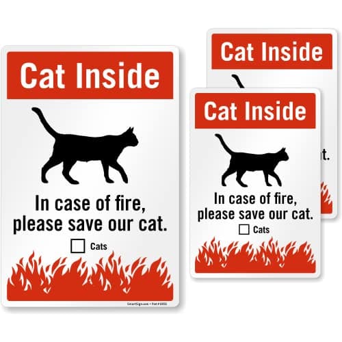SmartSign (Pack of 3) “Cat Inside - in Case of Fire Please Save Our Cat” Pet Rescue Label Set, One 3.75“x5.5“ & Two 2.75“x4“ - Engineer Grade Reflective Decals, Red, Black and White, Made in USA