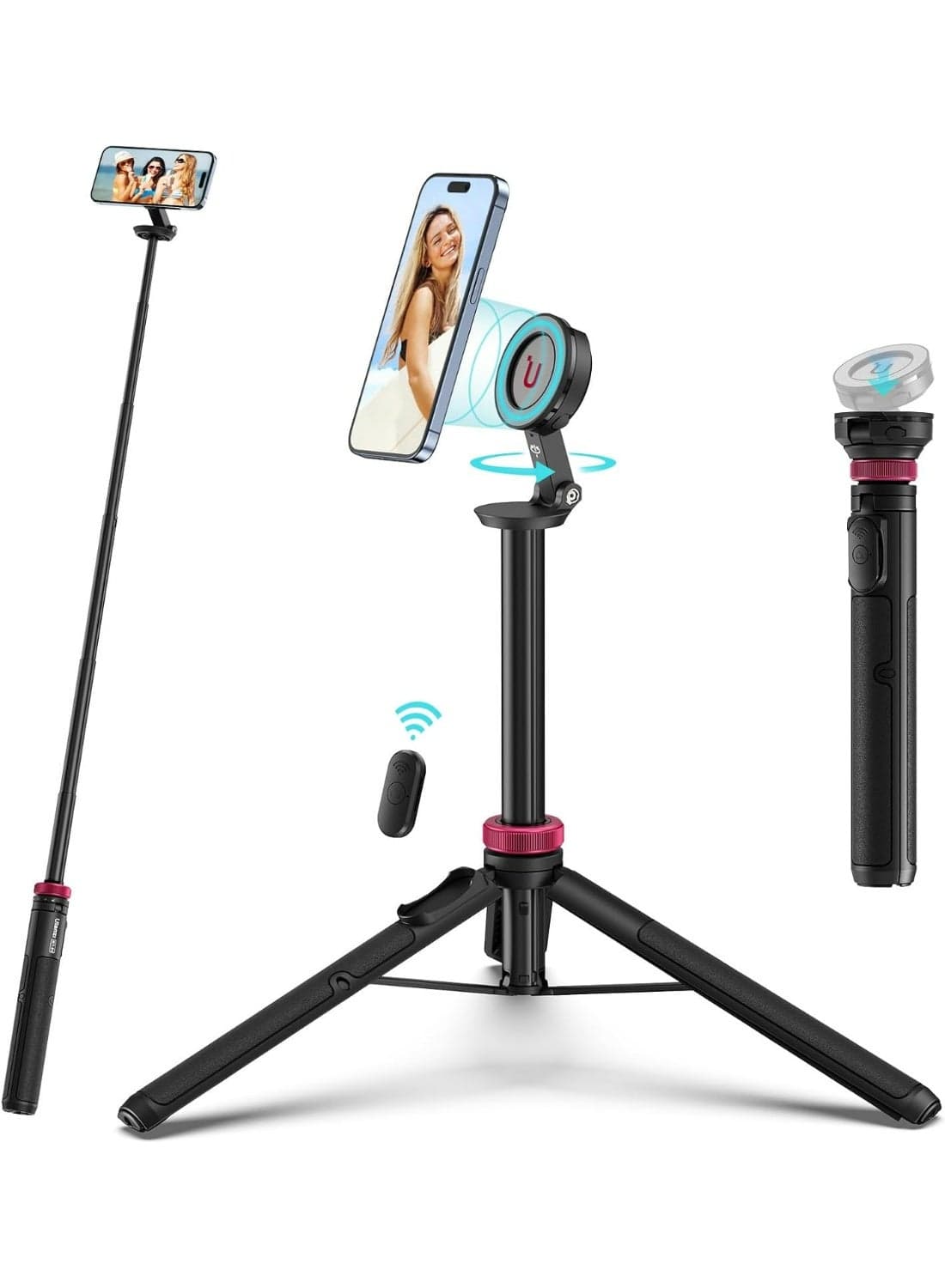 ULANZI 61'' Magnetic Selfie Stick Phone Tripod with Wireless Remote, Extendable Cell Phone Holder Stand, Compatible with MagSafe, Cellphone Tripod for iPhone 17 16 15 14 13 12 and Android Phones