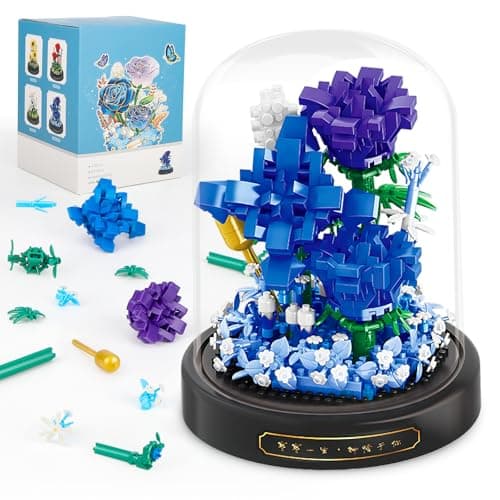 QLT QIAOLETONG Flower Bouquet Building Set 630 PCS Blue Rose Mini Building Blocks Kit for Adults Flowers Botanical Collection for Home Decor Mothers Day for Her Mom Women Wife Girlfriend