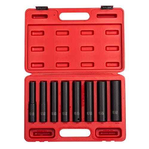 SUNEX TOOLS 2848 12 Inch Drive Impact Socket Set Extra Long Deep 8Piece SAE 121516 CrMo Alloy Steel Radius Corner Design Dual Size Markings Heavy Duty Storage Case