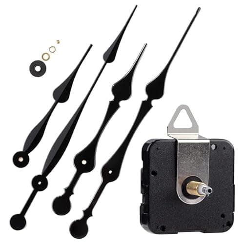 EMOON High Torque Long Shaft Clock Mechanism Kit Replacement Movement with 2 Pairs of 12 Inch Long Spade Hands,Black (Total Shaft Length 1 1/16 in)
