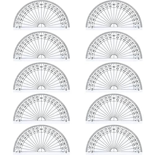 Outus Plastic Protractor for Angle Measurement Student Math 180 Degrees, 4 Inches, Clear, 10 Pack