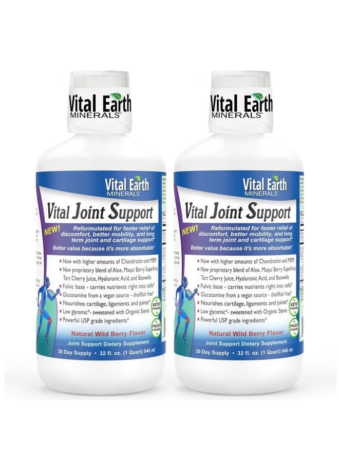 Vital Earth Liquid Supplement 2-Pack – Glucosamine, Chondroitin, MSM Plus Hyaluronic Acid, Boswellia & Fulvic Acid (70+ Trace Minerals), 32 Oz Ea