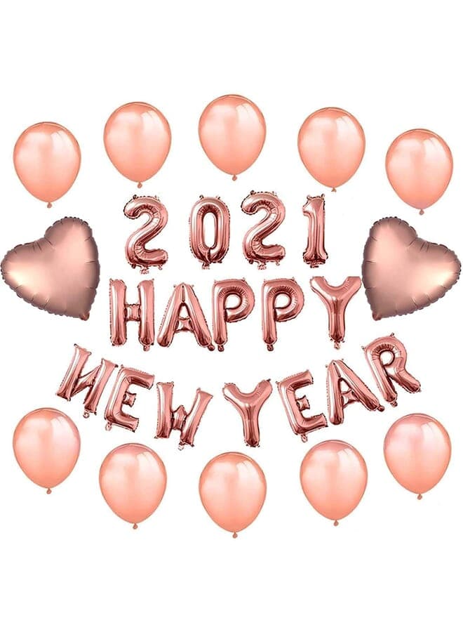 28 Pcs 2021 Happy New Year Rose Gold Foil Balloon Sets 16 Inch | Happy New Year Decorations Rose Gold Latex Balloons 12 Inch I Heart Shape Rose Gold Foil Balloons 18 Inch