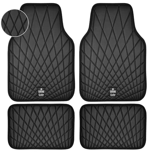 CAR PASS Faux Leather Floor Mats for Cars Luxury Waterproof All Weather Car Mats Full Set AntiSlip Deluxe Automotive Mats Universal Fit for Most SUVVansSedansTrucks 4 Piece All Black