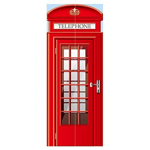 Modern Art Phonebooth 3D Door Sticker, Peel and Stick Vinyl Door Mural Decals for Home Decor, 30.3x78.7(77x200cm), 2 Pcs Set