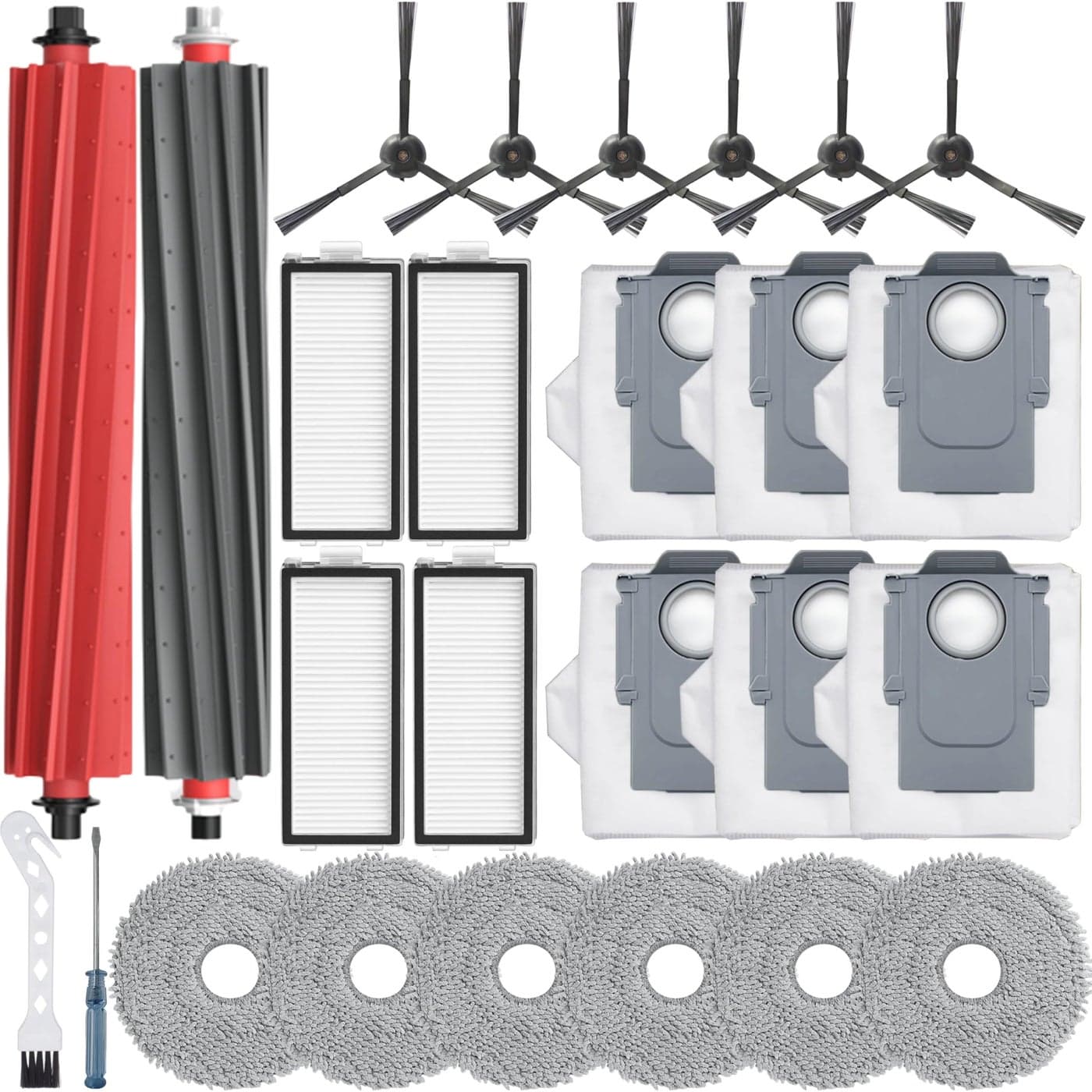 Bluearks 24Pcs Replacement Parts for Roborock Qrevo CurvCurv S5XQrevo EdgeEdge S5AQrevo S5V Vacuum Cleaner Accessories1 Main Brush 4 Side Brush 4 Hepa Filters 6 Vacuum Bags 6 Mop Pads