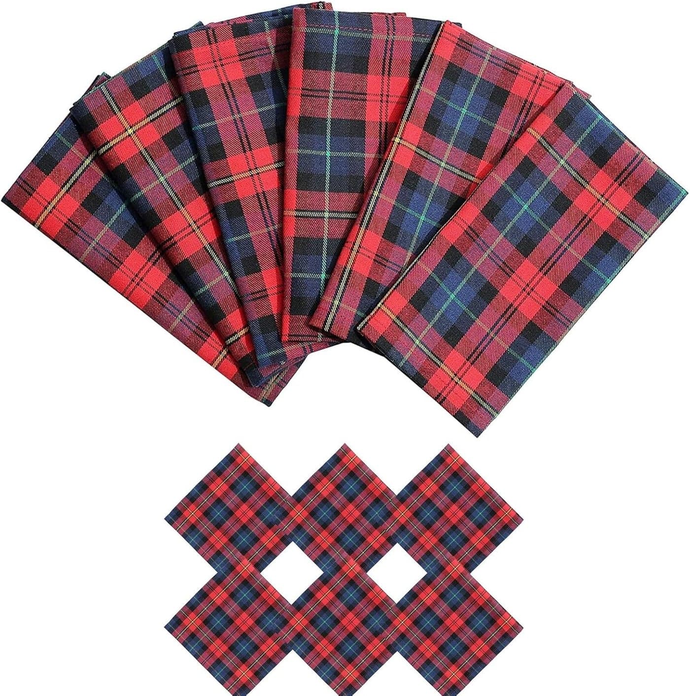 6 Plaid Tartan Oversized Napkins 17x17 Inches for Everyday Place Settings Rustic Farmhouse Decor Christmas Thanksgiving Dinner Holidays Family Dinners and BBQs Red Tartan Plaid