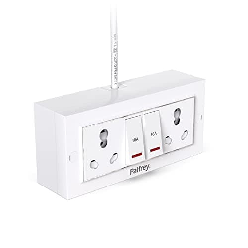 Palfrey Electric Extension Board - 16A + 16A with Two Switch (LED Indicator) and Heavy Duty 5 Meter Wire (5 Meter) (2200W) White
