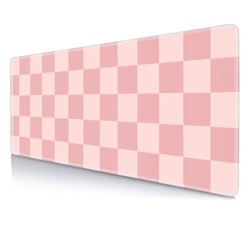 SXCKANG Pastel Pink Desk mat Checkered Pattern Extra Large Mouse Pad Desk Protector Pad Writing Mat for Work Home Decor NonSlip Rubber Gaming Mouse Pads for Computer Laptop 315 X 118 in