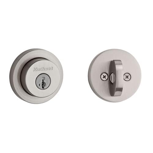Kwikset 158 Milan Deadbolt Lock, Satin Nickel Round Exterior Keyed Front Entry Door, Pick Resistant SmartKey Rekey Security, Single Cylinder Dead Bolt, with Microban Protection