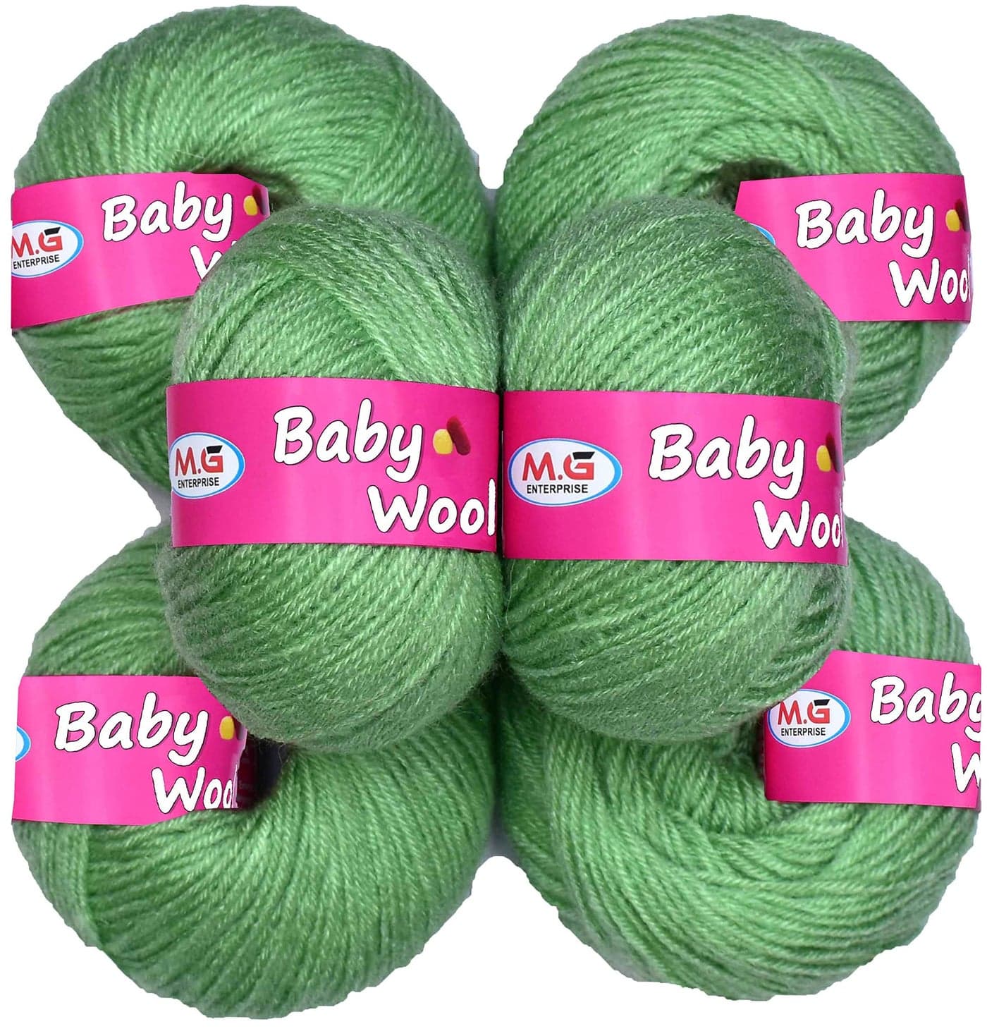 M.G Enterprise M.G Knitting Yarn Acrylic Baby Wool 4 ply Wool Ball Hand Knitting Wool/Art Craft Soft Fingering Crochet Hook Thread Dyed Yarn (Apple Green, 6 PC)