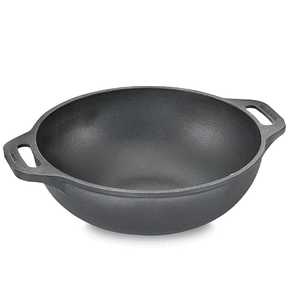 VOMI Cast Iron Kadai 26cm Even Heat DistributionScratch ResistantCompatible with Gas InductionRetains Heat for Long kadai Pans