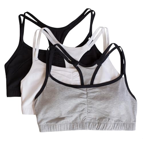 Fruit of The Loom Womens Spaghetti Strap Cotton Pull Over 3 Pack Sports Bra, Grey With Black/White/Black Hue, 38