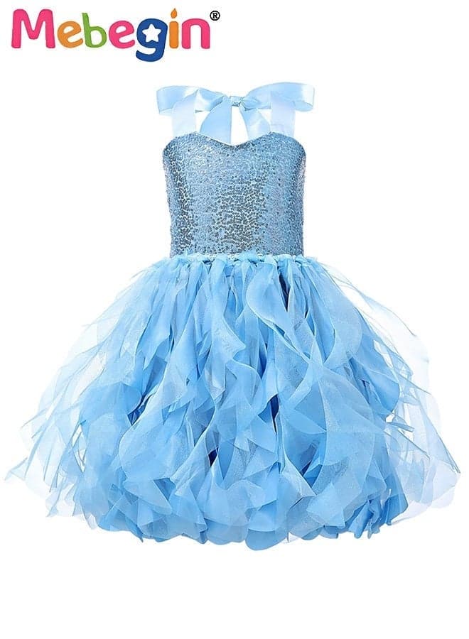 Girls Stylish Tutu Dress, Fancy Elegant Tulle Princess Dress with Sequins, Sleeveless Halterneck Dress for Girls, Suitable for Party, Birthday, Funfair, Stage Performance, Cosplay and Any Other Special Occasions