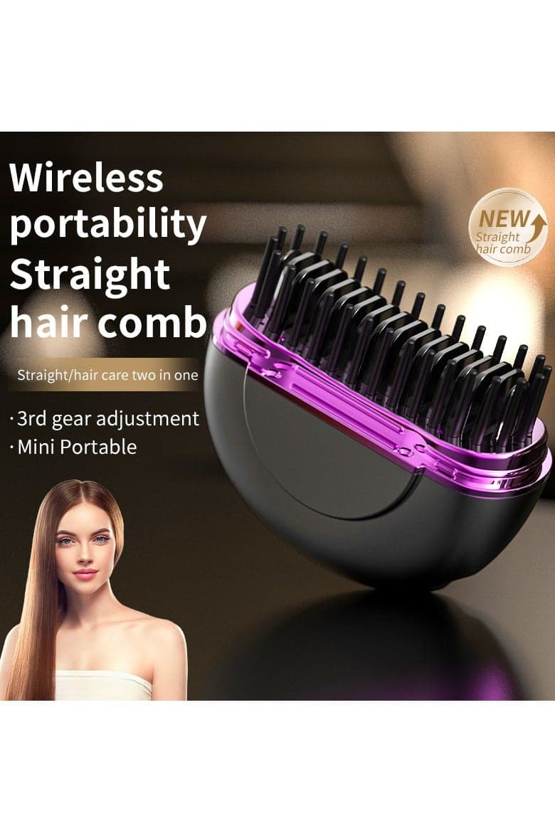 Wireless Hair Straightener Brush, Portable Mini Ceramic Ionic Straightening Comb Cordless Hair Straightener Brush, Electric Hair Styler Brush, Portable Heated Straightening Brush for Travel, Party