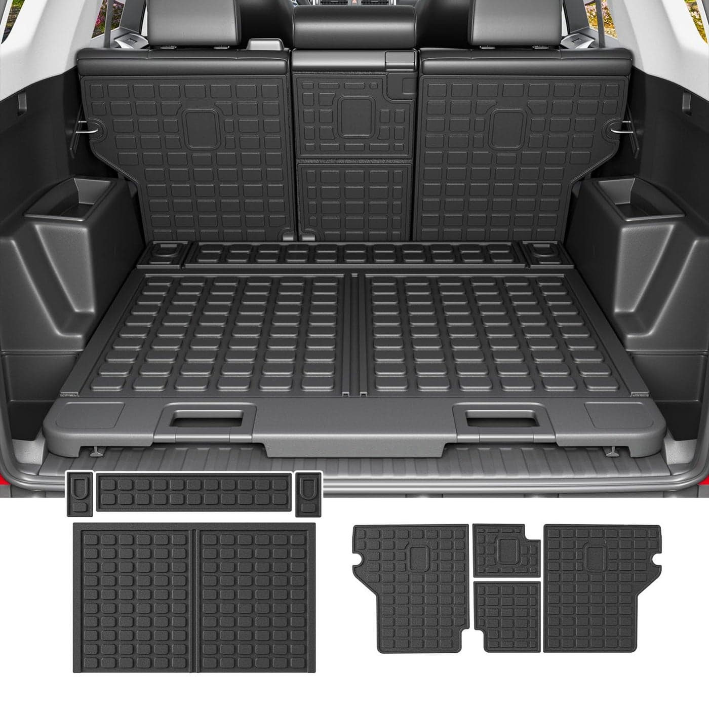 powoq Cargo Mat Compatible with 20102024 Toyota 4Runner Trunk Mat Replacement for 20102024 Toyota 4Runner Accessories 5 SeaterNo 3rd seat Fit WSliding Tray Rear Backrest MatsRear Trunk Mat