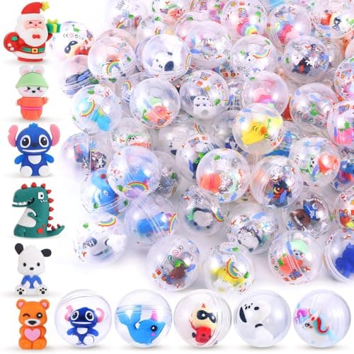 Joottuan 100 Pack Gumball Vending Machine Capsules with Cute Cartoon Mini Toy Small Filled Toys Capsules for Kindergarten Gift Christmas Easter Basket Stuffers Cute Egg(45mm)
