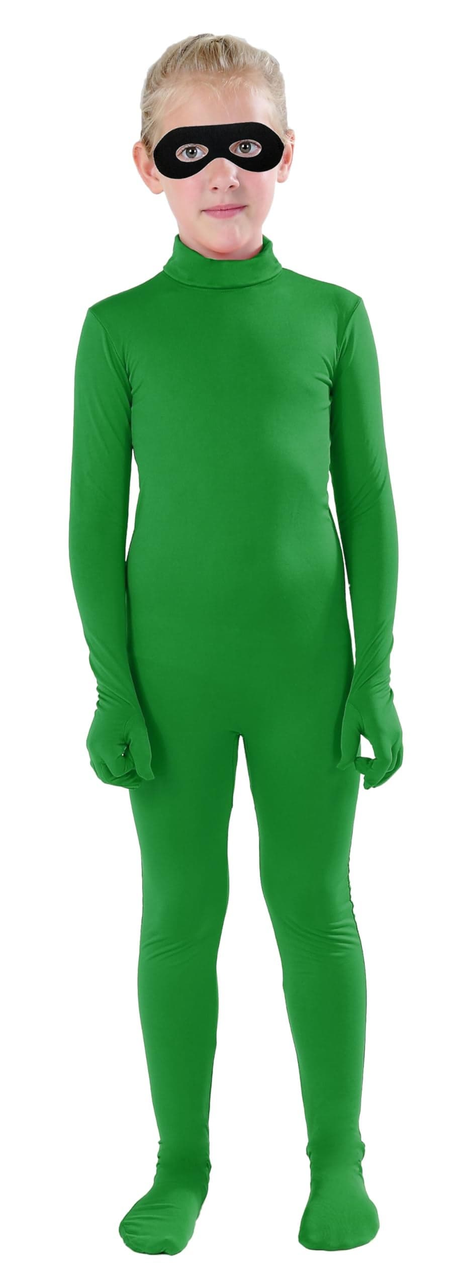 Full Bodysuit Kids Dancewear Solid Color Spandex Zentai Child Unitard (Green, S)
